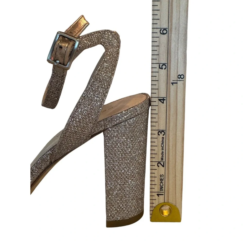 Pelle Moda Brynn Gold Glitter Heels Womens 8 Block Heel Strappy Sandals Cocktail